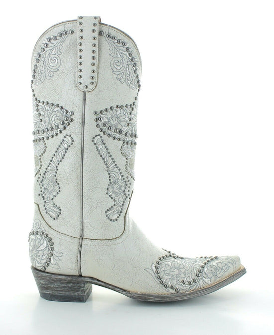 White Emboridered skull guns up boots at 6Whiskey six whisky by Old Gringo womens fashion western boots